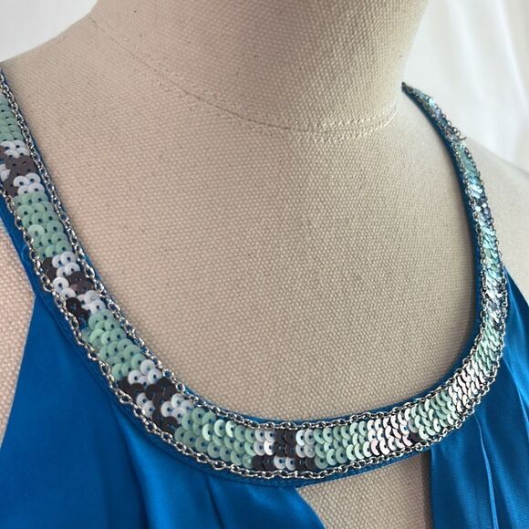 Madison Marcus Cobalt Silk Beaded Neck Wrap Front MIDI - Picture 6 of 8